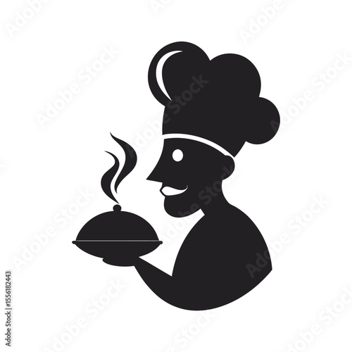 Chef smelling hot dish silhouette illustration