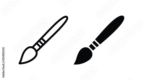 A minimalist icon design showing two paintbrush illustrations