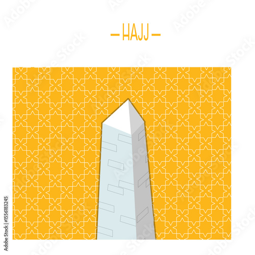 Hajj pilgrimage flat with silhouette and shape of kaaba building and stoning for social media post, banner and poster design