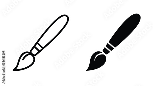 A minimalist icon design showing two paintbrush illustrations