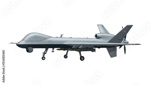 MQ-9 Reaper Drone Side Profile – High-Detail Realistic Military Illustration with Sensors and Armament
