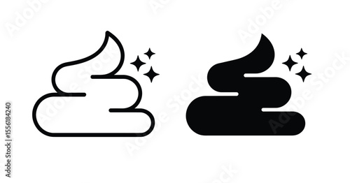 A minimalist icon design showing two variations of a poop emoji