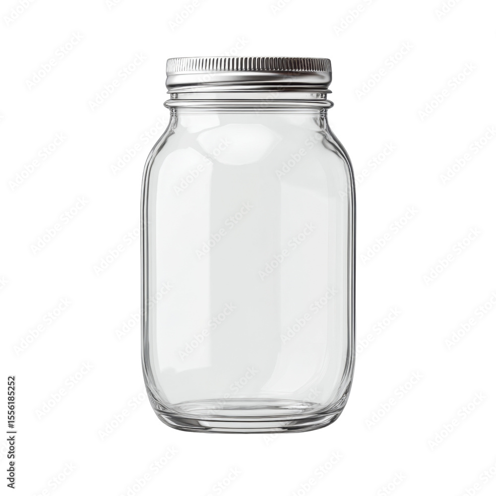 Clear Glass Mason Jar with Silver Metal Lid for Storage and Preservation in a Clean Environment Transparent background or png Clear Glass Mason Jar with Silver Metal Lid for Storage and Preservation in a Clean Environment Transparent background or png