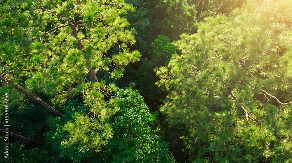 Obraz premium Aerial view of vibrant green treetops