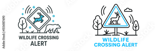 Wildlife crossing alert signs highlight safe paths for animals in natural habitats near roads