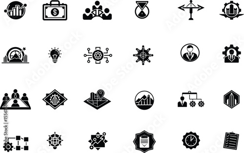 Project management icon set.Editable icons. Vector illustration.