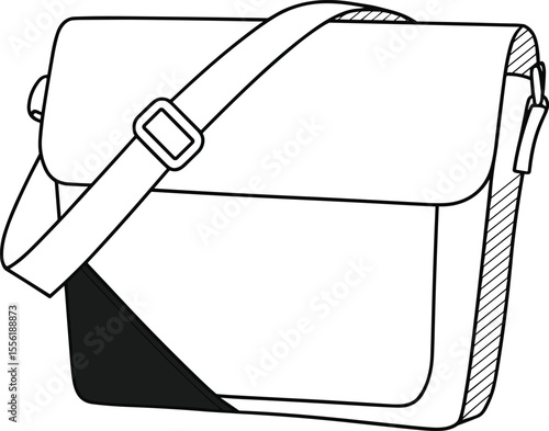 Modern Messenger Bag Illustration, Urban Commuter Shoulder Bag Vector Art, Stylish Crossbody Laptop Bag Sketch, Contemporary Travel Satchel Drawing for Digital Designs.