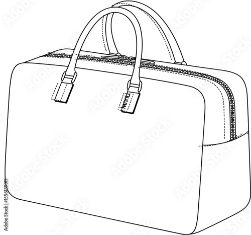 Minimalist Rectangular Duffle Bag Illustration, Sleek Travel Holdall Vector Art, Modern Weekend Tote Sketch, Stylish Carry-On Luggage Drawing for Fashion Designs.