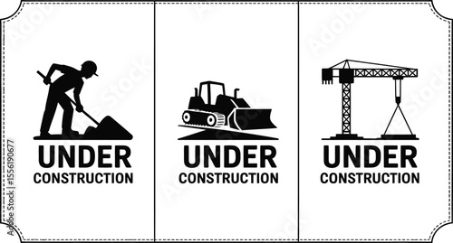 Under construction vector set construction site equipment safety work zone icon