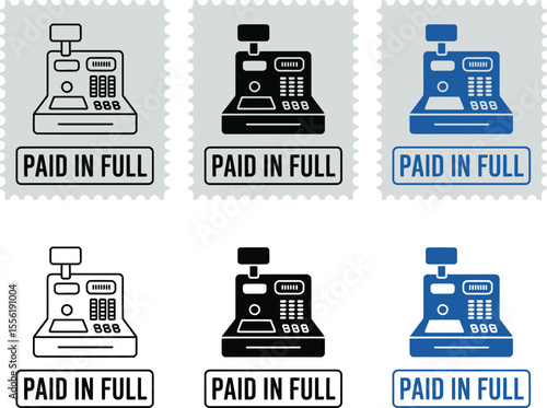 Paid in full stamp vector illustration set cash register icon design graphic