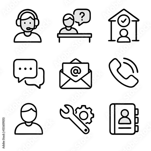 Simple Outline Contact Us Support Service Line Icon Collection