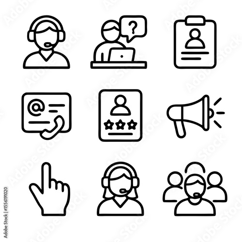 Simple Thin Line Customer Service and Support Contact Center Icon Set