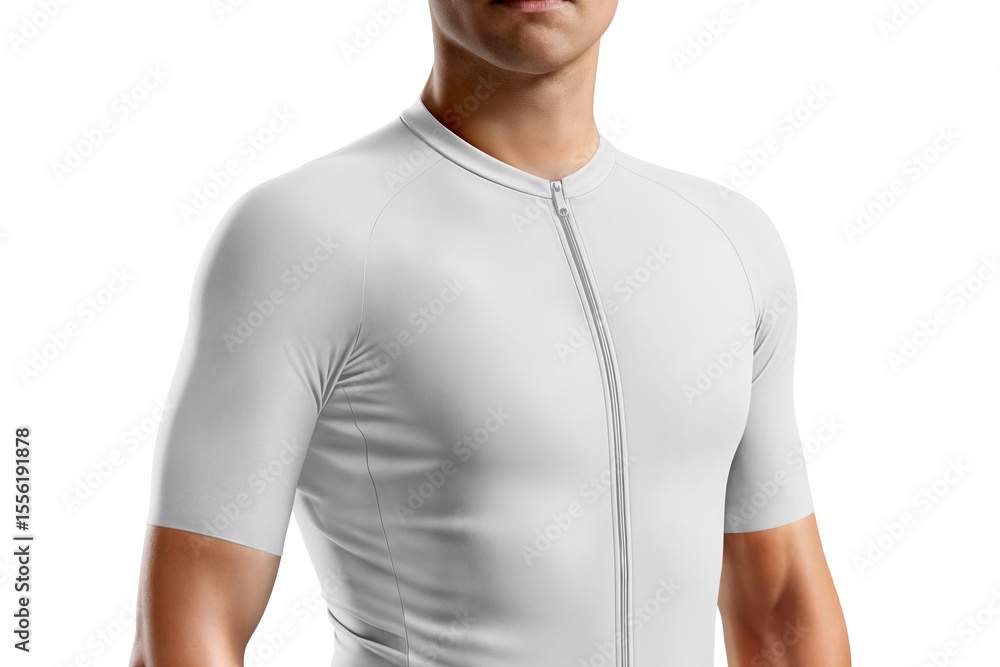 Fototapeta premium Blank White Short Sleeve Cycling Jersey Mockup on Man
