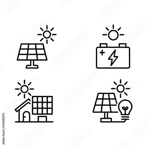 Collection of clean minimalistic solar energy icons representing renewable resources and sustainability