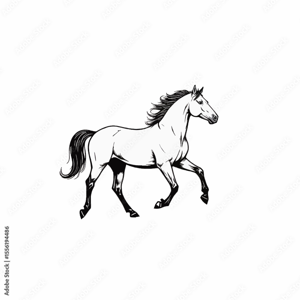 Horse sketch gallop: A galloping horse portrayed in a black and white sketch drawing Horse sketch gallop: A galloping horse portrayed in a black and white sketch drawing