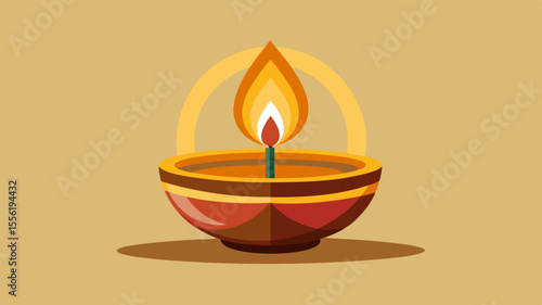 Vector art of a beautifully crafted diya oil lamp with a warm inviting glow, vector design perfect for diwali and festive occasions