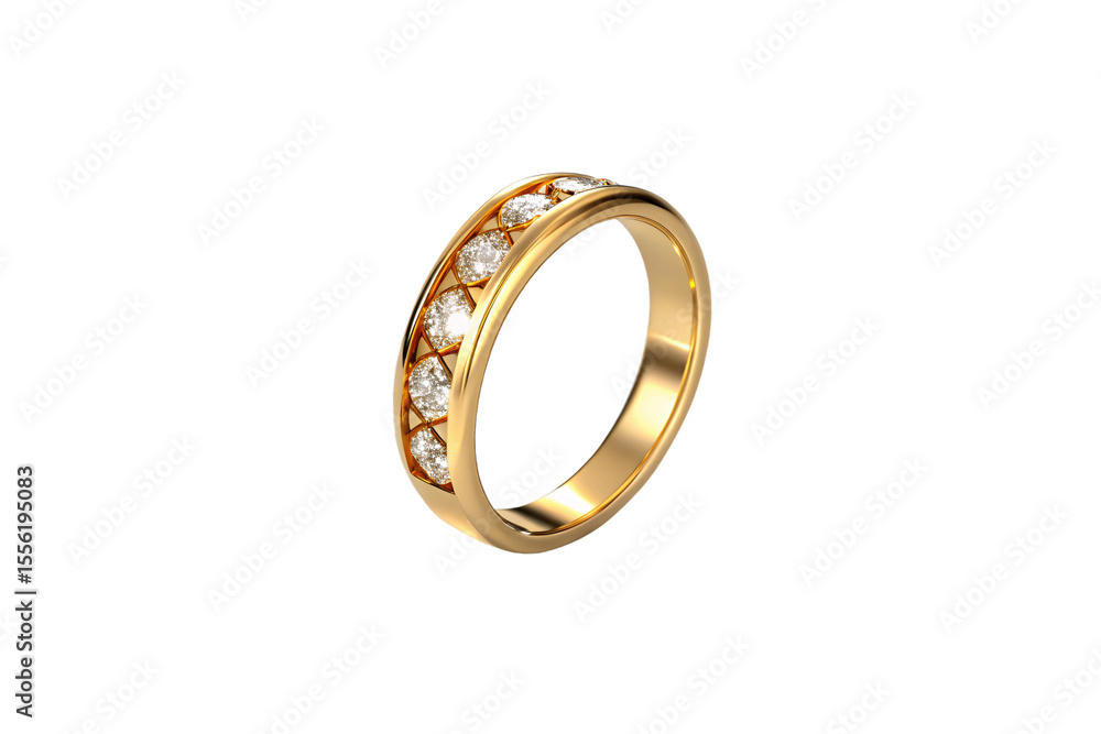 Gold wedding band with channel-set diamonds, classic bridal jewelry ring with sparkling gemstones, isolated on a transparent background Gold wedding band with channel-set diamonds, classic bridal jewelry ring with sparkling gemstones, isolated on a transparent background
