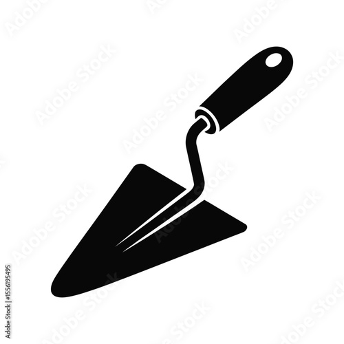 Black silhouette of a trowel on a white background for construction and gardening
