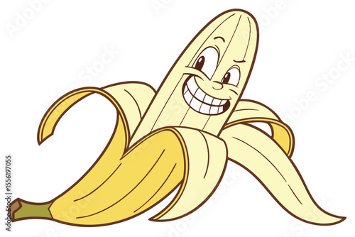 Humorous Banana Cartoon A Fruit Peeling Itself with a Mischievous Smile