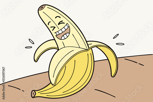 Humorous Banana Vector Design A Peeling Fruit with a Sly Smile