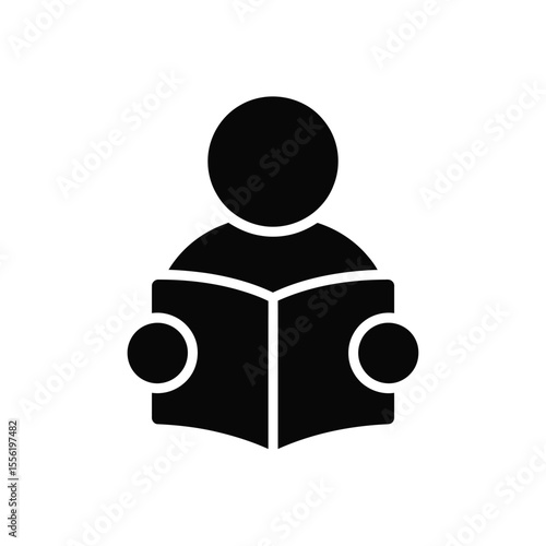 Simple black silhouette of a person reading an open book