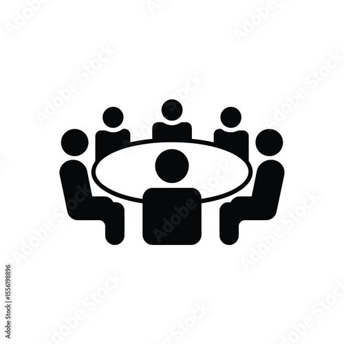Stylized black icon of people sitting around a conference table discussing ideas