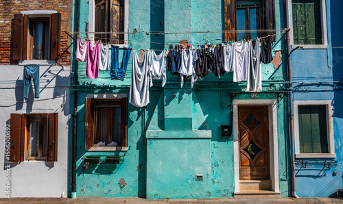 laundry hanging in burano island venice italy