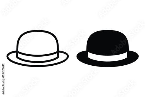 A minimalist illustration of two identical bowler hats shown side by side