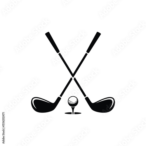 Two crossed golf clubs and a golf ball on a tee icon