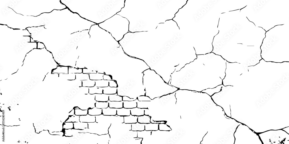 Obraz premium Cracked wall texture grunge background. Earthquake effect. Vector illustration-Old cracked texture set isolated. Dry land crack texture for overlay. 