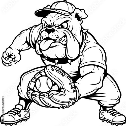 bulldog catching a baseball with a glove