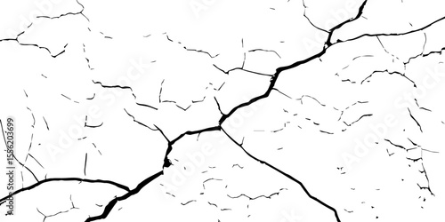 Cracked wall texture grunge background. Earthquake effect. Vector illustration-Old cracked texture set isolated. Dry land crack texture for overlay.

