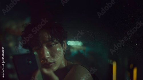 watching mobile man in the dark 