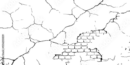 Cracked wall texture grunge background. Earthquake effect. Vector illustration-Old cracked texture set isolated. Dry land crack texture for overlay.

