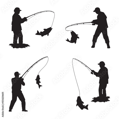 Fishermen icon silhouettes collection set