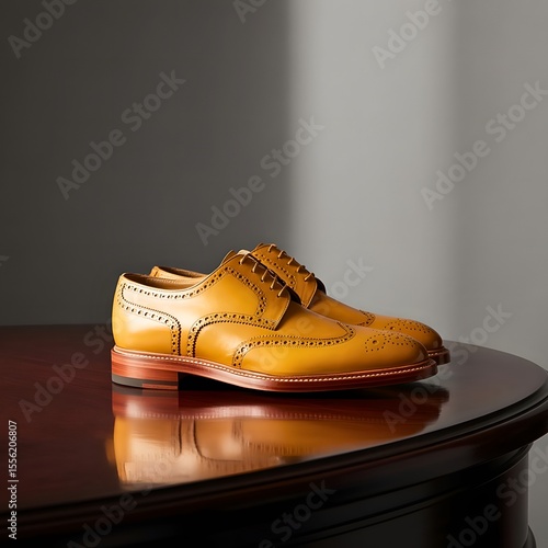 The pair of leather shoes. Generative By Ai