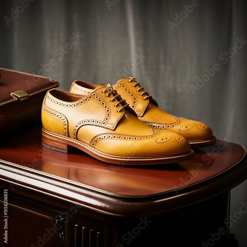 The pair of leather shoes. Generative By Ai