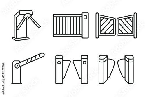 Turnstile and barrier gate icons in line art style