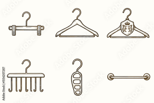 Illustrated collection of various clothes hangers