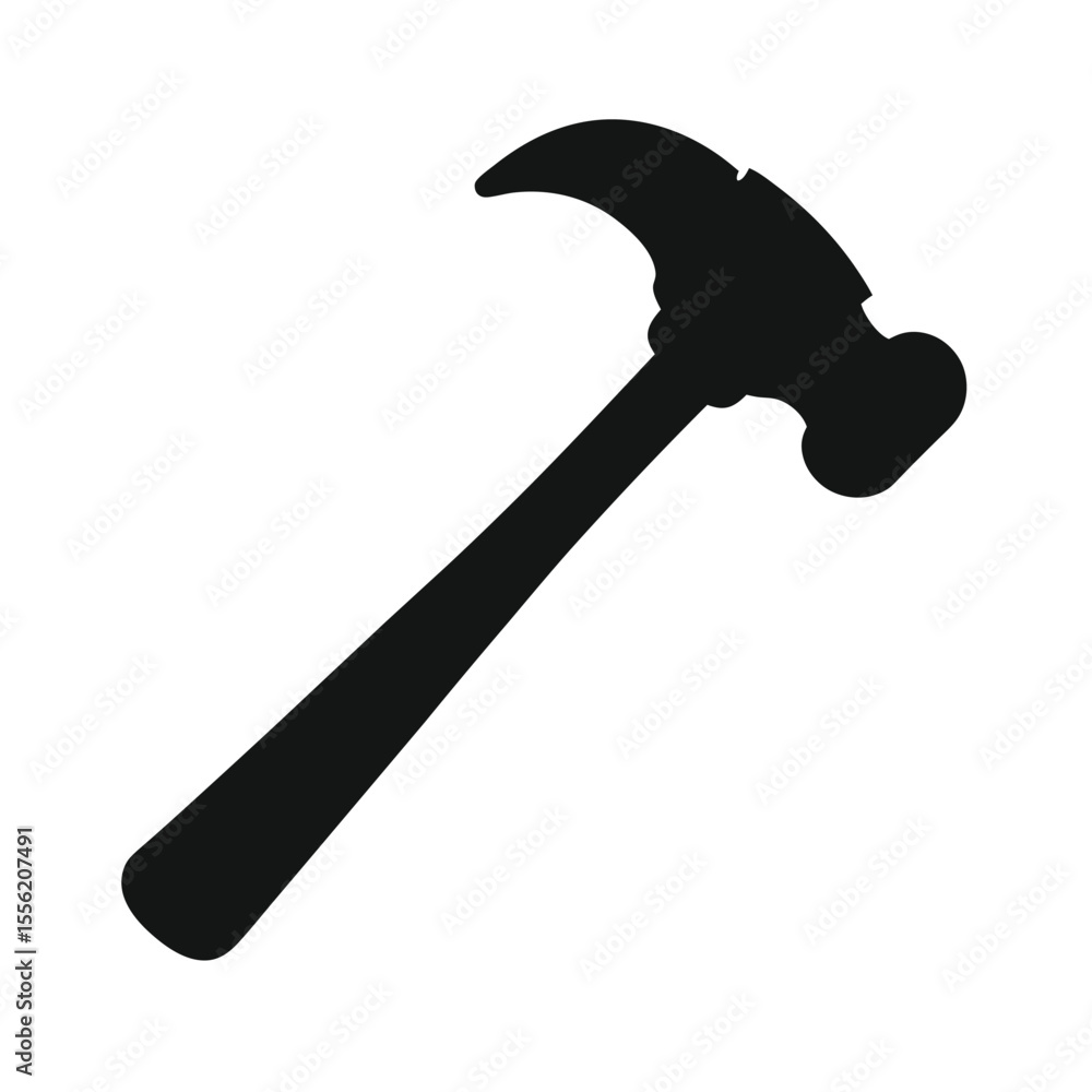 Black and white silhouette of a claw hammer, simple graphic design, isolated on white background, strong bold minimalist style, construction and DIY concept Black and white silhouette of a claw hammer, simple graphic design, isolated on white background, strong bold minimalist style, construction and DIY concept