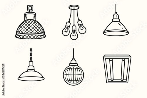 Line art lamp collection: chandeliers, pendant lights, bulbs, fixtures