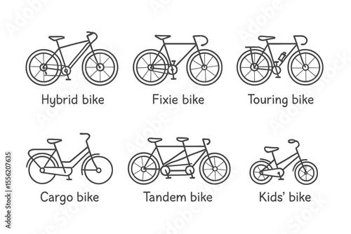 Types of bicycles: hybrid, fixie, touring, cargo, tandem, kids