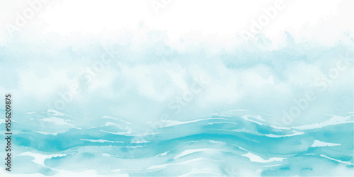  Elegant Blue Watercolor Sea Ripple Pattern with Delicate Brush Details and Light Gradient Wash for Relaxed Nautical Visuals