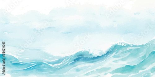 Soft and Flowing Blue Watercolor Ocean Wave Texture with Misty Gradient Layers for Calm and Serene Coastal Backgrounds