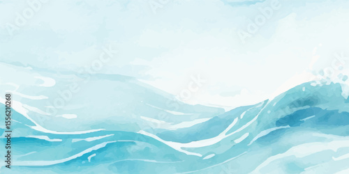 Soft and Flowing Blue Watercolor Ocean Wave Texture with Misty Gradient Layers for Calm and Serene Coastal Backgrounds