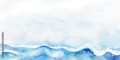 Gentle Blue Watercolor Ocean Wave Pattern with Soft Gradient Layers and Flowing Brush Strokes for Spa, Wellness, and Coastal Themes