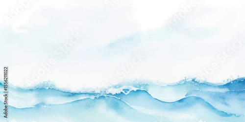 Tranquil Blue Watercolor Ocean Layers with Subtle Misty Washes and Hand-Painted Brush Details for Minimalist and Calm Visual Projects