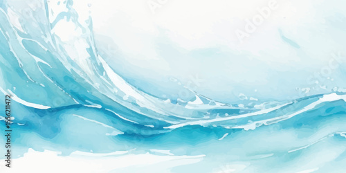 Light Blue and White Watercolor Ocean Texture with Flowing Misty Layers and Delicate Brush Details for Calm and Serene Seaside Design Projects. 