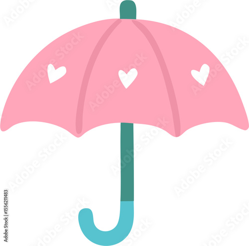 Pink Umbrella with Hearts – Kawaii Rainy Weather Icon