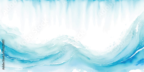 Light Blue and White Watercolor Ocean Texture with Flowing Misty Layers and Delicate Brush Details for Calm and Serene Seaside Design Projects. 